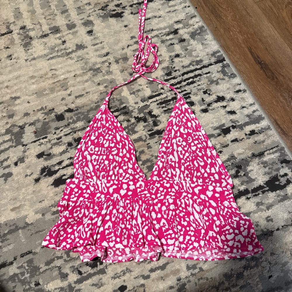 Pink and White Halter Top